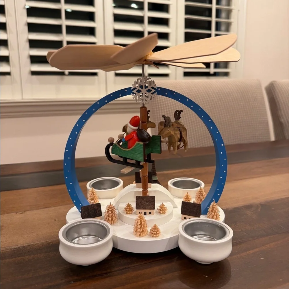 Knuth Neuber 2-Tier Wood Christmas Pyramid Santa Claus Sleigh  Erzgebirge